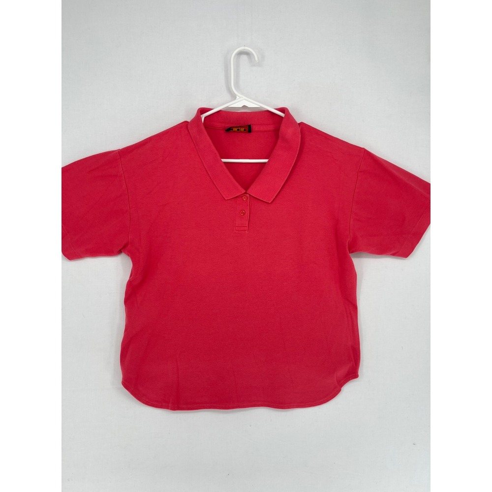 Charter Club Jane Justin Womens Short Sleeve Polo Shirt Red Curved Hem 2986